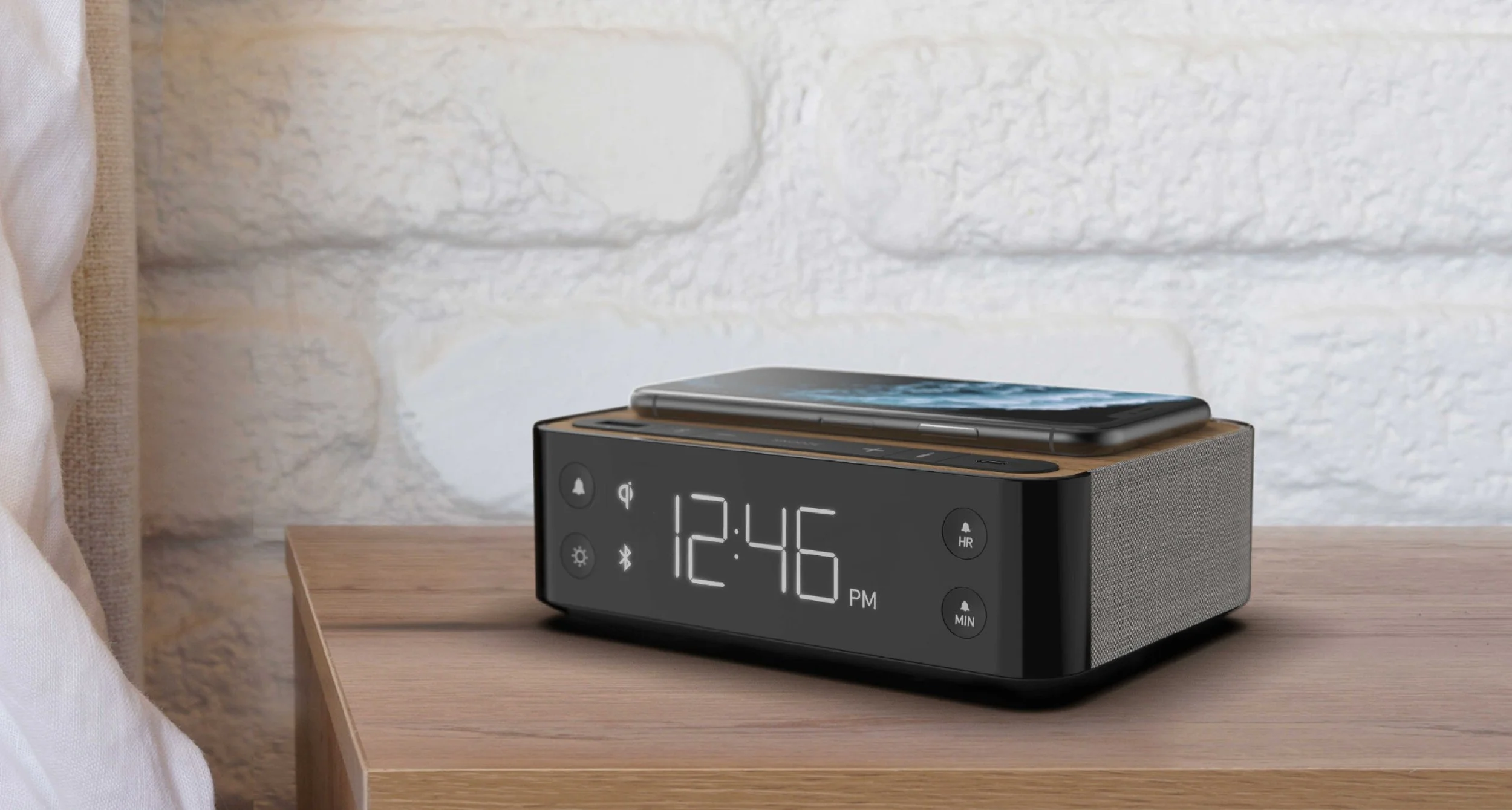 Modern Hotel Alarm Clock with 2x USB (Now with USB-C) Qi Wireless